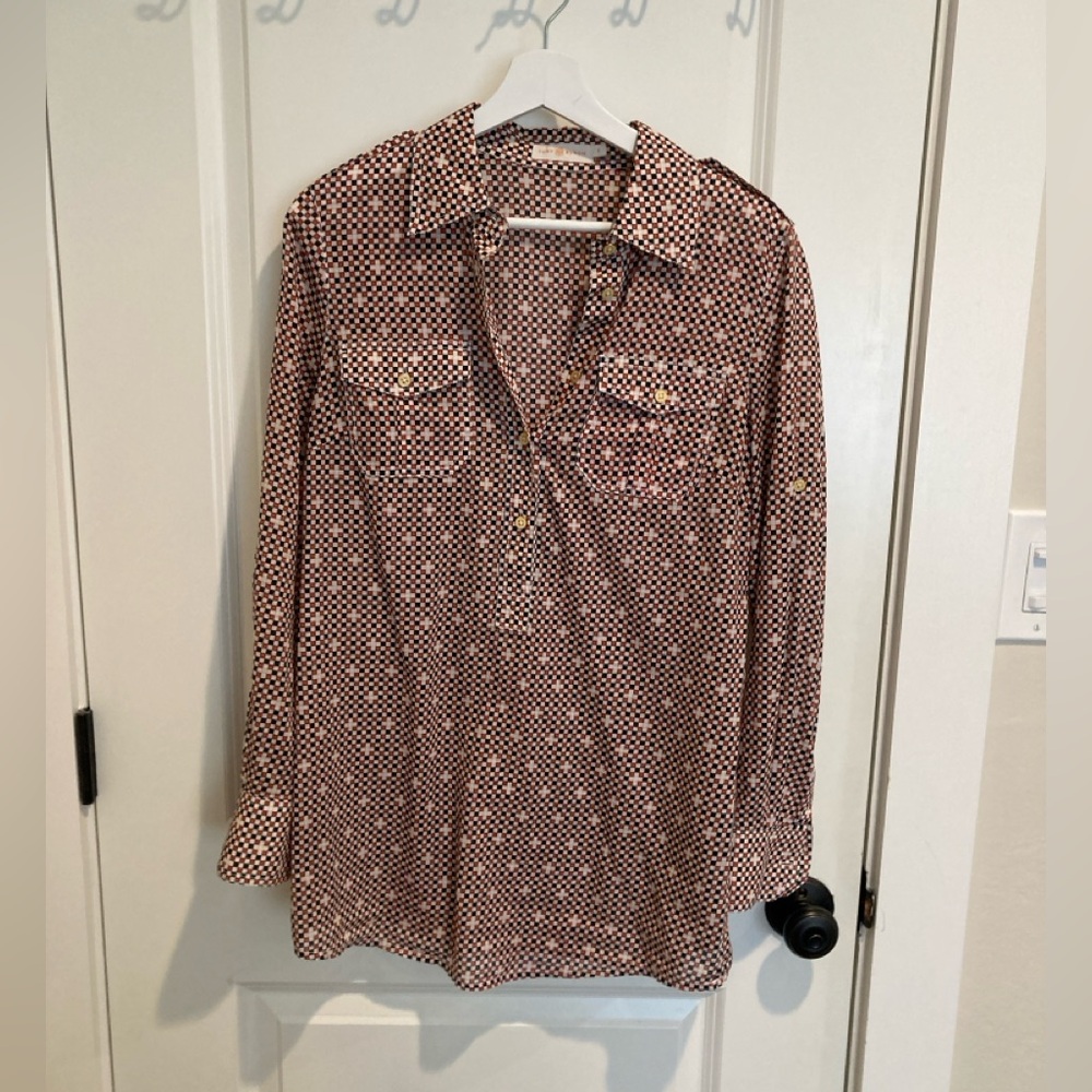 Tory Burch Red and Black Checkered Blouse - size 6